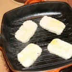 Cooking the halloumi
