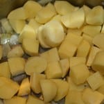 Chopped potato in the pan