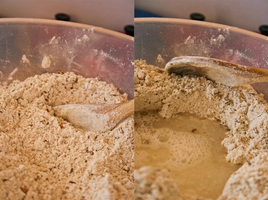Adding the water to the flour