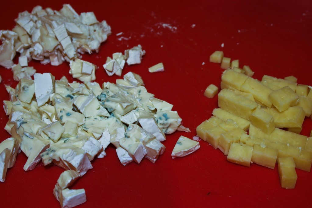 Chopping the cheeses