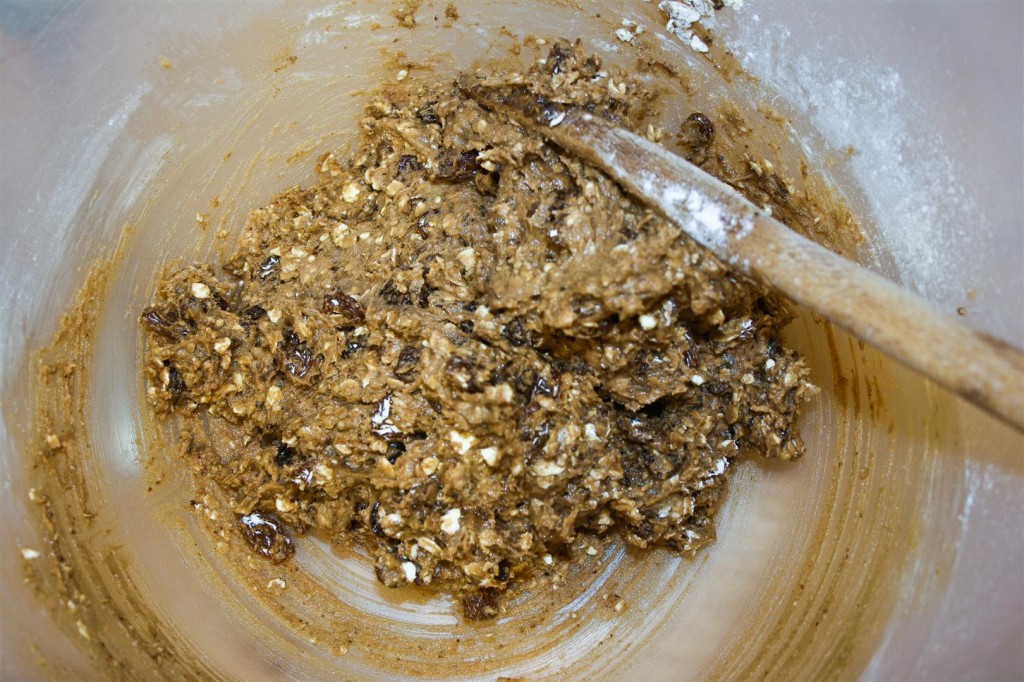 Mixing in the oats and flour