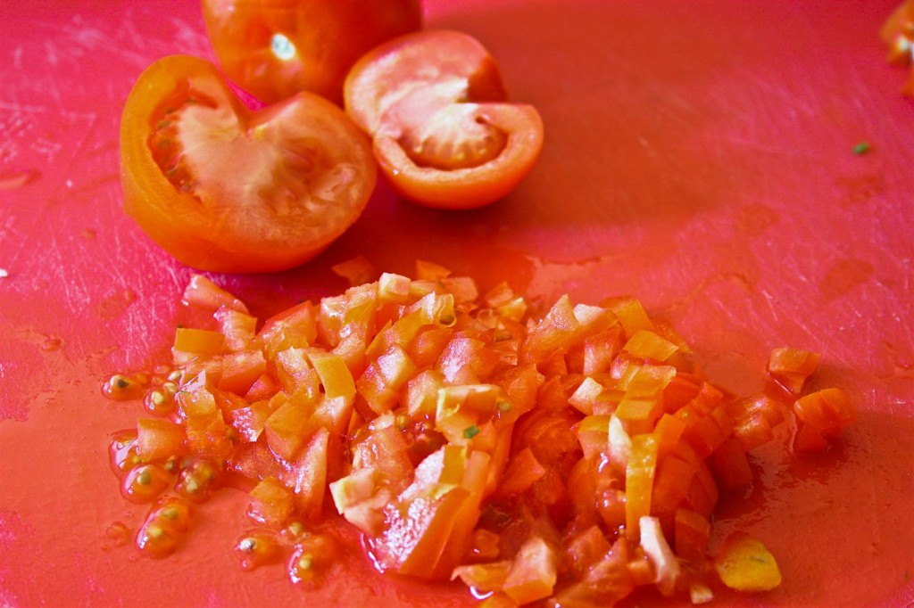 Preparing the tomato for the sauce