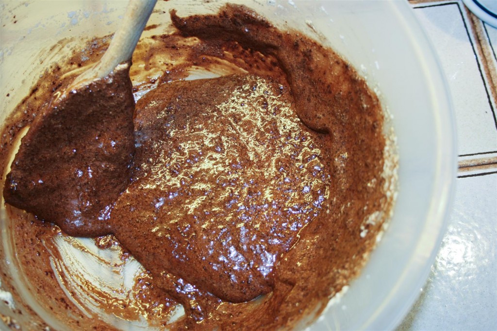 Mixing the chocolate into the egg-whites