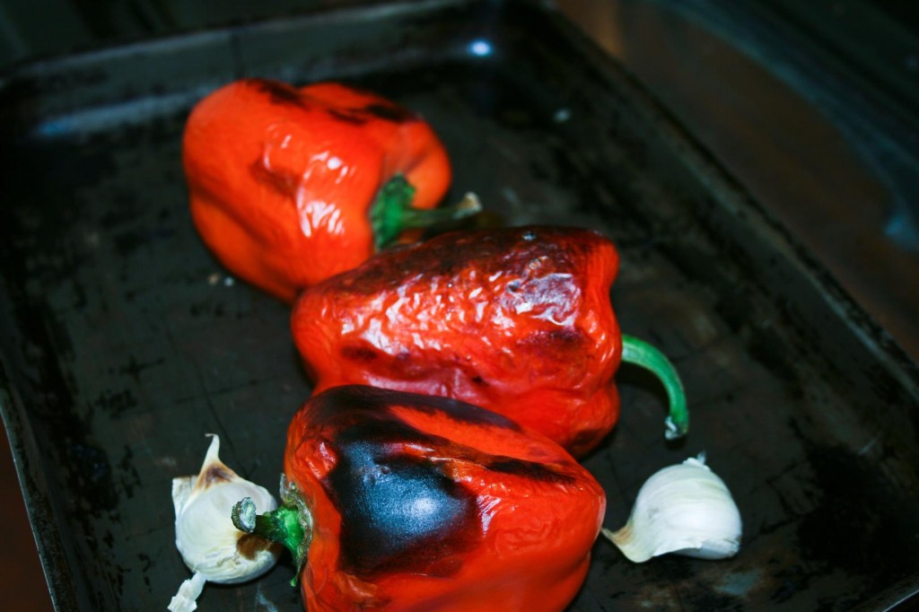 Grilling the peppers