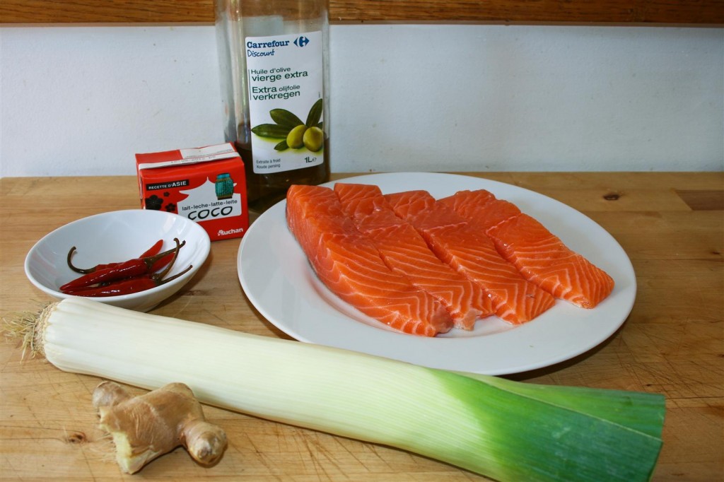 Salmon Poached in Coconut Milk with Chillies and Garlic ingredients