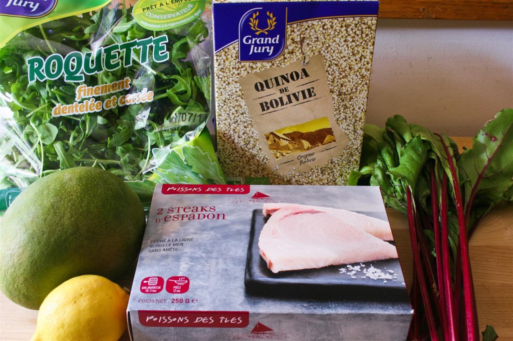 Grilled Swordfish, Rocket, Mango and Quinoa Salad ingredients