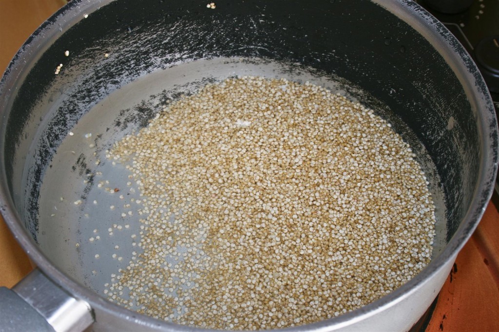 Boiling the quinoa