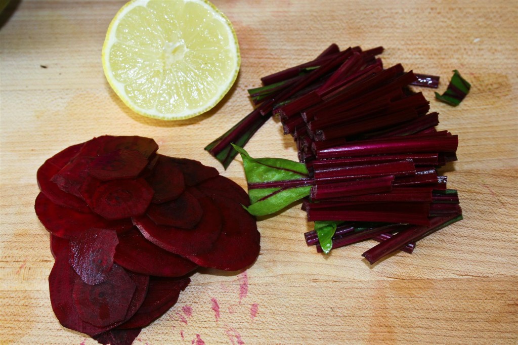 Chopping up the beetroot