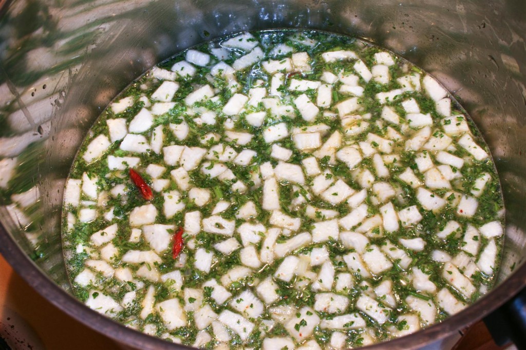 Cooking the vegetables with the stock