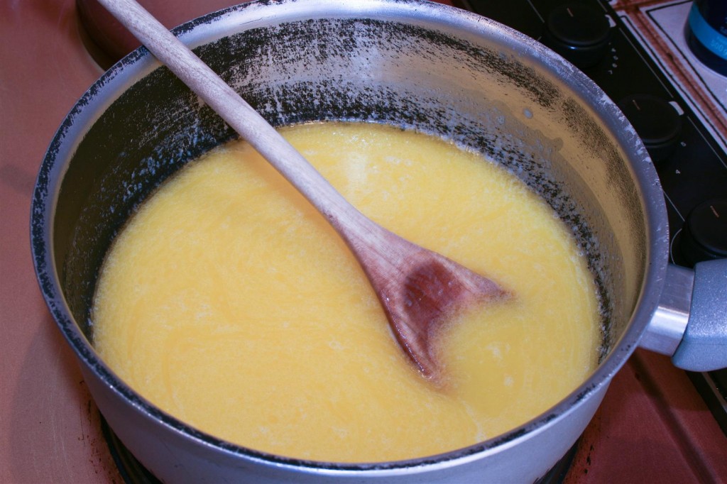 Mixing the butter and milk