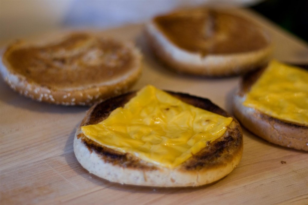 Melted cheese on burger buns